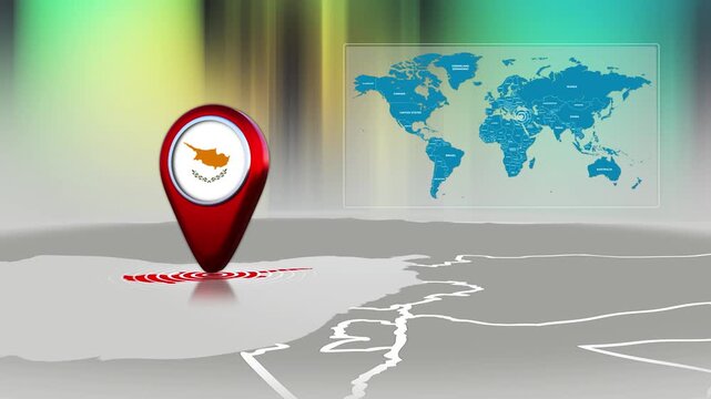 Cyprus World Map Pin Location Background Loop 4k