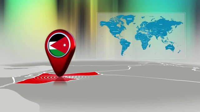 Jordan World Map Pin Location Background Loop 4k