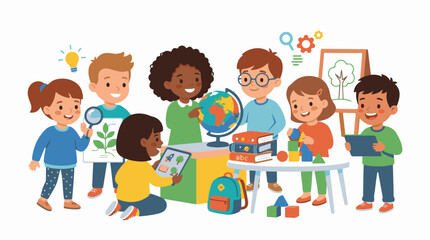 Obraz premium Diverse children engaging in educational activities exploring science and learning