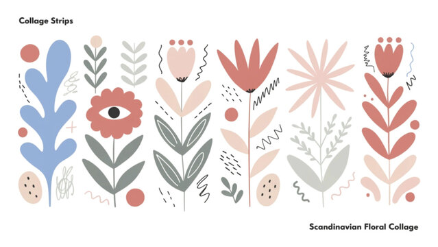 Modern Scandinavian Folk Art  Hand Drawn Floral Illustration vector background 