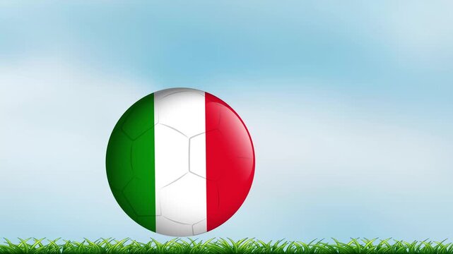 Bouncing Soccer Ball with Italian Flag Colors on Grass Background