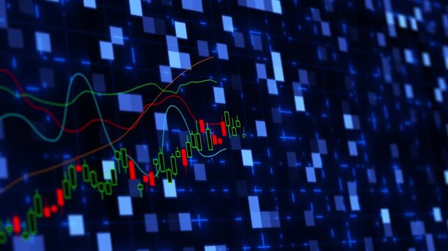 Candlestick line move stock trend squares random abstract background, futuristic stock market chart with rising financial trend, digital trading analytics and global investment
