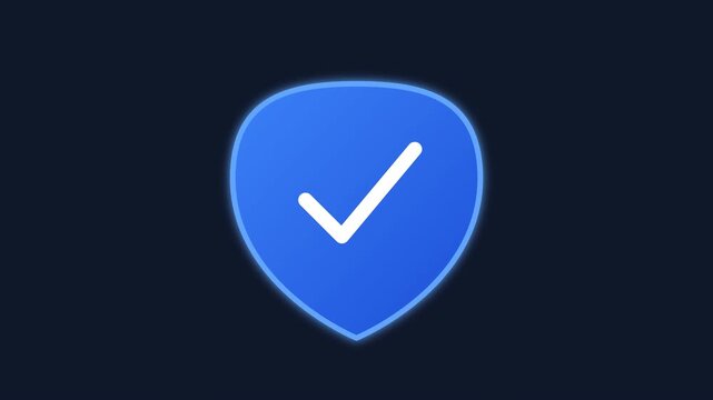 Blue security shield icon with animated white checkmark verification