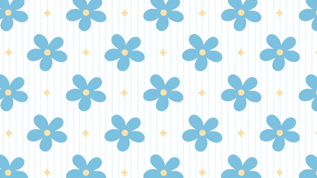 Cute seamless floral pattern adorable pastel blue six-petal flowers with soft rounded petals vector background 