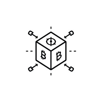 Bitcoin cube with symbols and dollar signs on each side