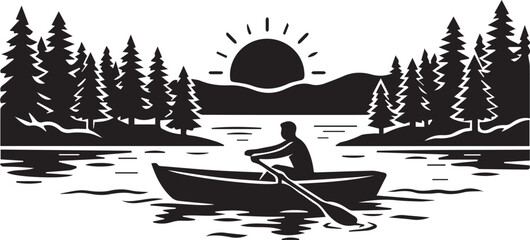 Man rowing boat on lake at sunset vector landscape © Vector 4 You