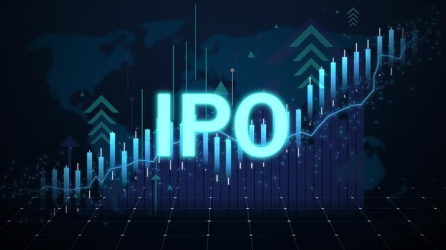 Initial public offering ipo concept with global stock market listing, equity investment strategy and corporate financial growth analytics background