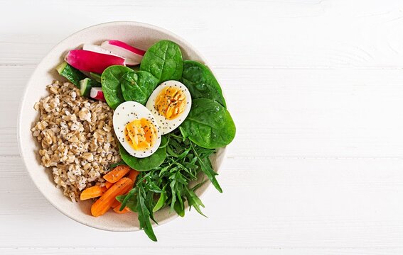 Colorful Quinoa and Egg Plate Healthy Meal.