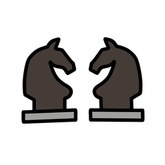 Strategic confrontation of two black chess knights facing each other on a white background © pixora
