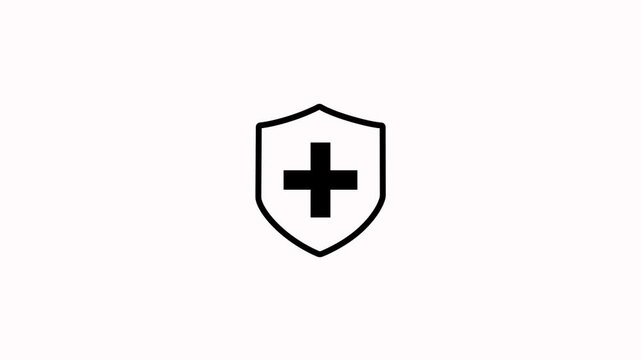 Medical shield with plus sign icon on white background. shield and plus icon animation with representing healthcare protection. Medical healthcare and emergency aid icon with alpha channel