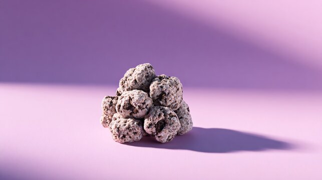 A minimalist composition with a single puppy chow cluster centered on a pastel lavender background with smooth gradient shadows and refined styling