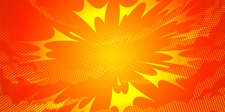 Anime explosion background with dynamic comic effect and cartoon manga style. Yellow burst and speed lines in powerful anime action scene with flash frame and abstract energy patterns.
