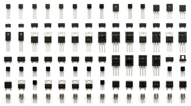 A collection of various electronic components on a white background