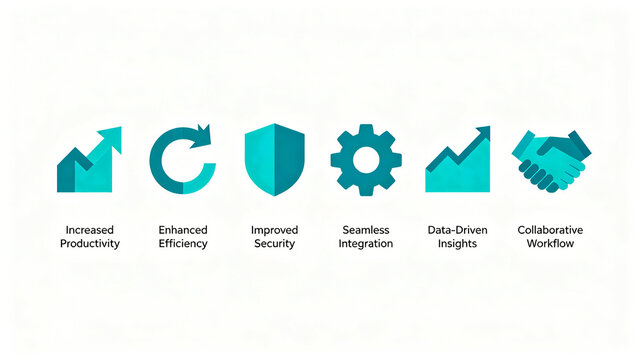Unified layout of digital office gain icons to improve efficiency, connect systems, and build smooth collaborative workflows based on data analysis
