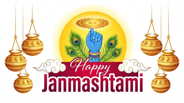 illustration of Janmashtami invitation card, Lord Krishna in Janmashtami festival of India