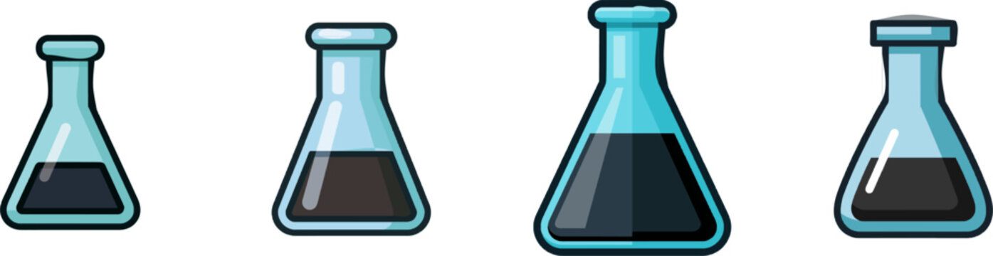 A minimalist illustration of a laboratory Erlenmeyer flask filled with black crude oil, depicted in flat 2D vector art style against a solid white background