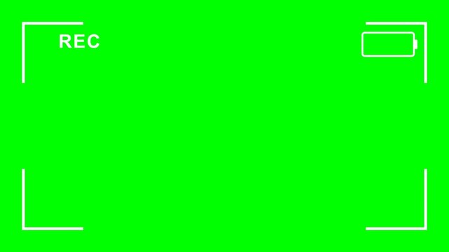 Green Screen Video Recording Interface with Viewfinder Frame, Recording Indicator and Full Battery Icon for Chroma Key Compositing