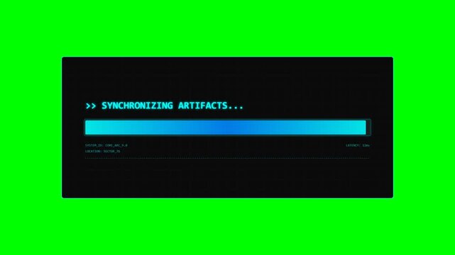 Sci-Fi HUD Initializing Core Systems Loading Screen with Progress Bar and Data Elements on Green Screen Chroma Key Background