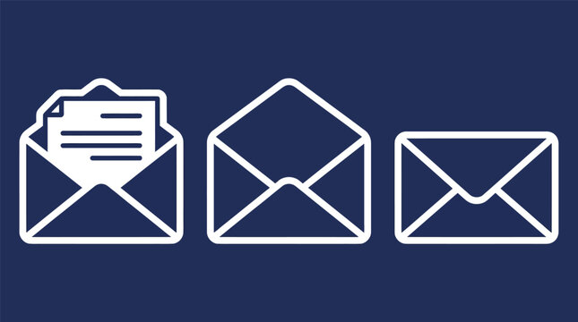 Set of open and closed envelope icons with a letter symbol for communication