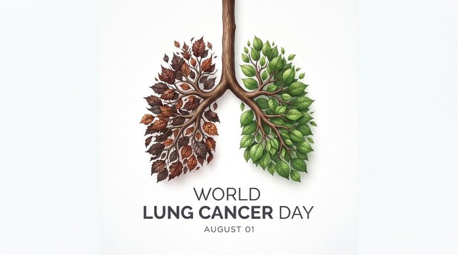 World Lung Cancer Day Tree Lungs Concept with Healthy and Diseased Leaves Vector Illustration
