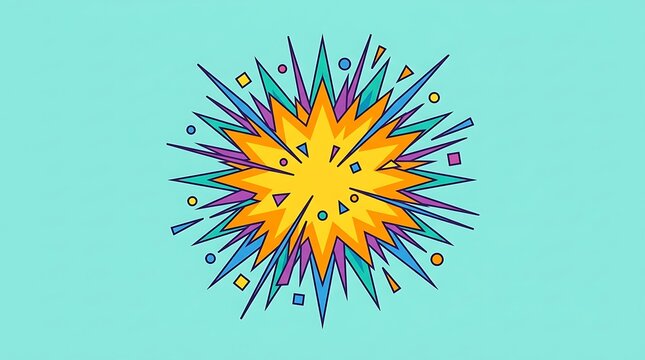 Vibrant comic book burst graphic with colorful geometric shapes