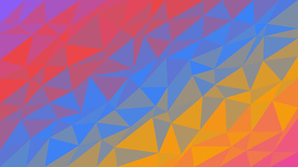 Triangles arranged in a complex geometric structure display a bold transition of colors from vibrant red to cool blue shades to provide a striking visual centerpiece for professional creative. © creative mind