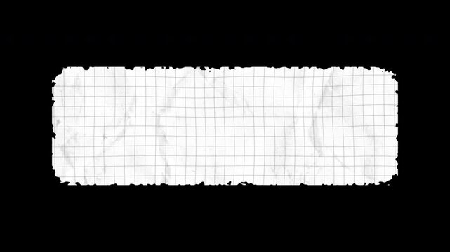 white torn crumpled ripped piece of paper with blue grid with wiggling outline in alpha channel