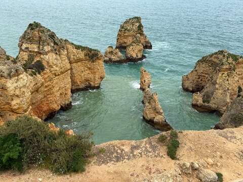 Rock Formations and Sea Stacks at Ponta da Piedade, Lagos, Portugal