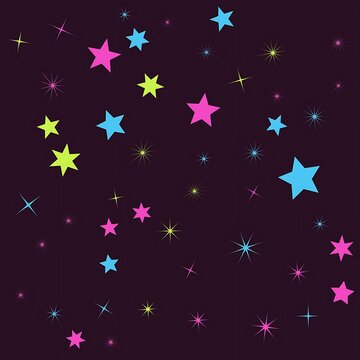 Colorful Stars and Sparkles Scattered Across Transparent Background Design