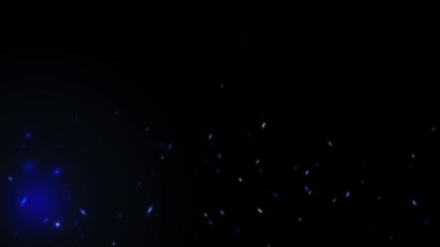 Modern dark background with blue and white glowing digital sparks slowly rising and flowing upwards in continuous