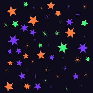 Colorful Stars and Sparkles Scattered Across Transparent Night Sky Background