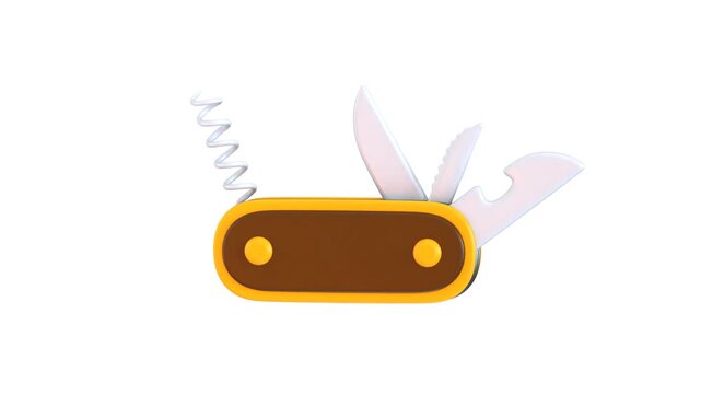3D Folding Pocket Knife Icon Animation for Outdoor Adventure, Camping Gear, Multitool and Survival Equipment, 4K Animation