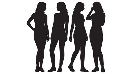 Four women standing in silhouette pose with different body language expressions © Rahat