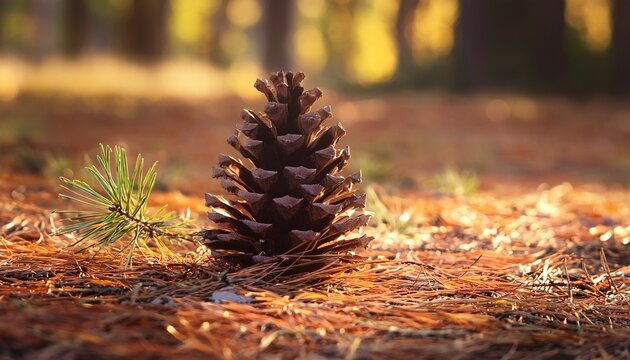 Close Up Of Pine Cone On Forest Floor During Autumn Season