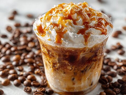 Iced caramel coffee with whipped cream