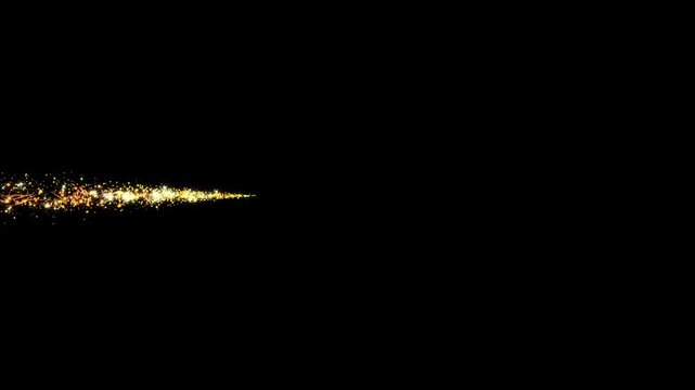 Glowing magic fairy dust trail with white glitter sparkle stars, shimmering bokeh light particles, elegant curved magic line animation, seamless fantasy transition on black screen background