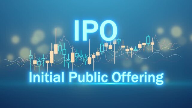 IPO initial public offering stock chart candlestick and bokeh line, market trend trading exchange finance business economic, listing broker diagram equity future improvement