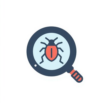 Bug search Magnifying glass inspecting bug malware detection icon