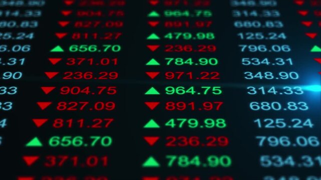 Value arrow light flare and numbers of data price moving plus and minus financial stock economy market screen display investment trading real time