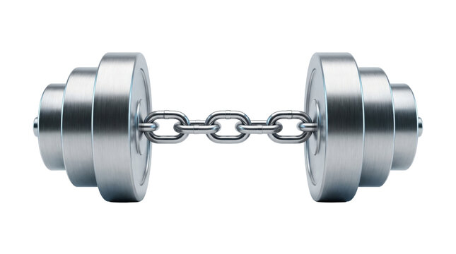 Dumbbell with chain isolated on transparent background showcasing strength training and fitness equipment workout gear.