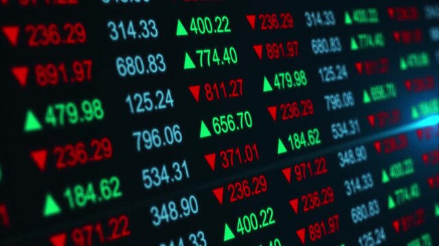 Value arrow light flare and numbers of data price moving plus and minus financial stock economy market screen display investment trading real time