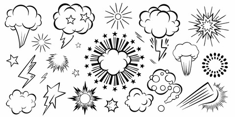 Comic Explosion Effect Set Black And White Vector Illustration © Anik