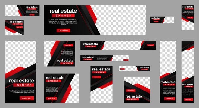 set of blue background for web ad banner template with text and image spaces. vector	