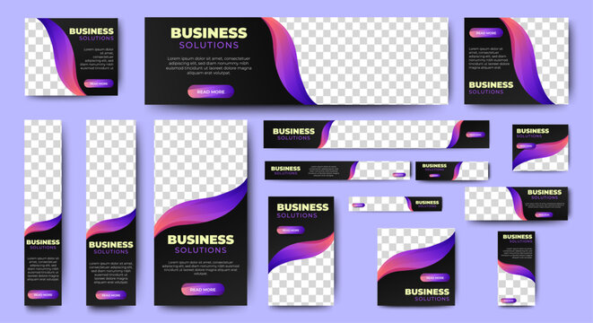 Ads web banner template set. Vector horizontal, vertical, square web banner ads design. Vector