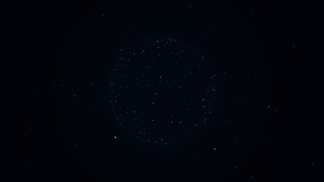 Glowing Abstract Digital Particle Sphere in Dark Space Background