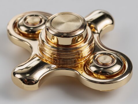 Golden fidget spinner toy isolated on white background