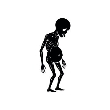 Scary alien creature with swollen belly silhouette.