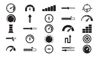 Fototapeta premium Speedometer gauge control icons for performance and measurement with bars graph