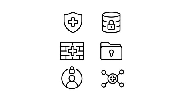 Healthcare Data Privacy and Cyber Security Line Icon Set