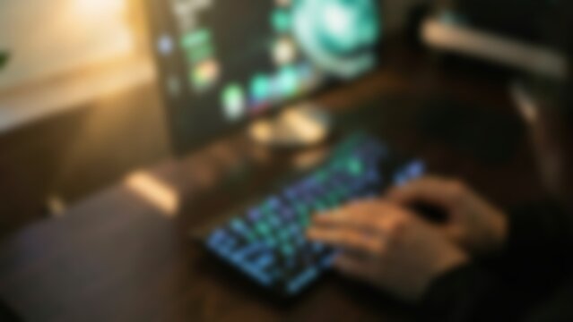 Programmer Typing on Illuminated Keyboard for Tech Website Hero Banner